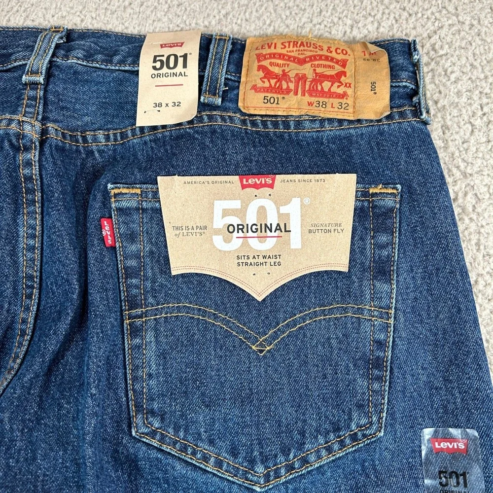 Levis 501 Original Mens 36x32 Dark Wash Blue Straight Leg Button Fly Jeans‎ New
